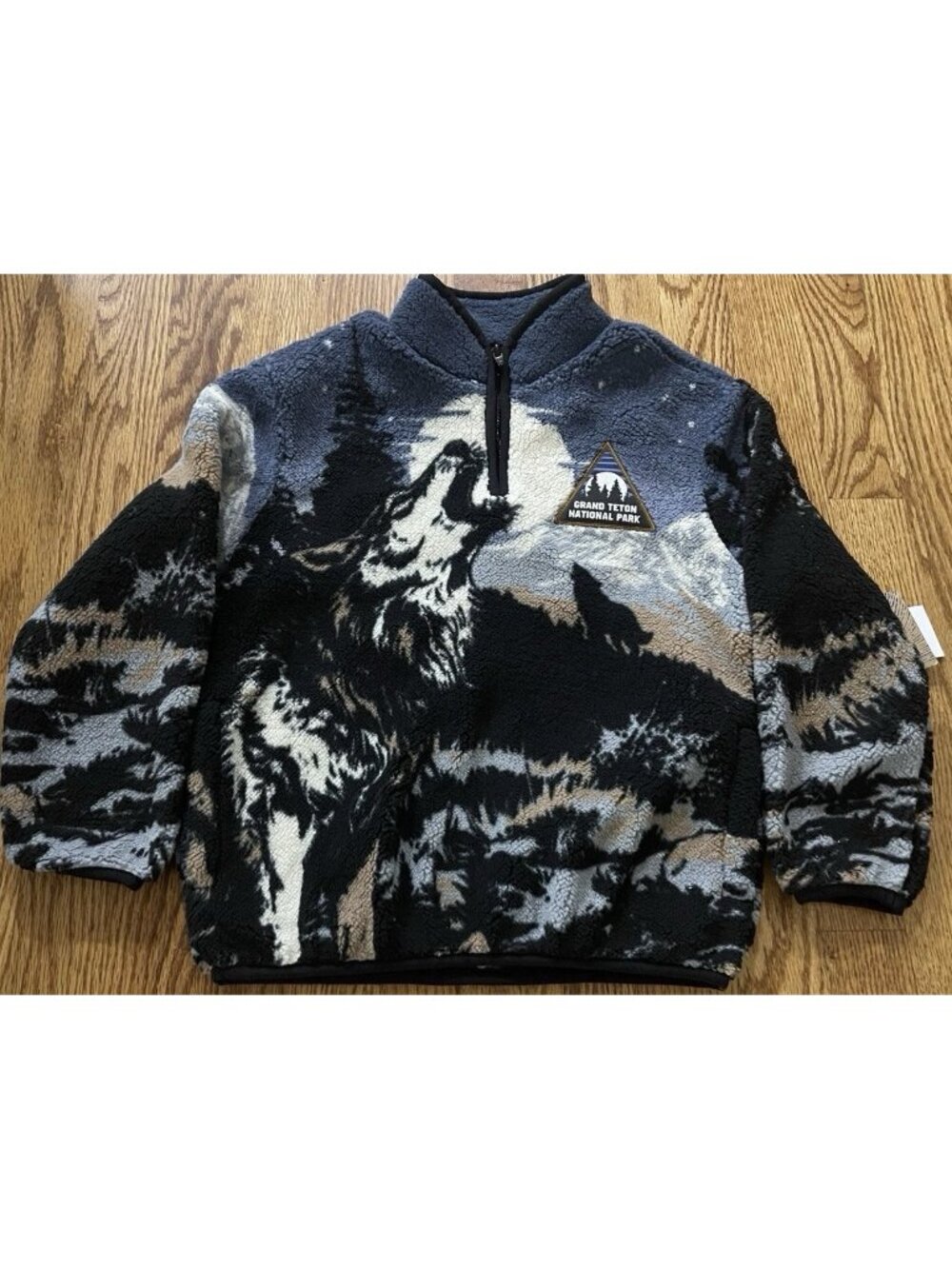Grand Teton National Park Sweatshirt Boys Pullover Size 4/5 Sherpa Wolf 1/4 Zip